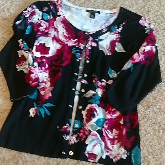 White House Black Market Sweaters - White House Black Market Floral Cardigan